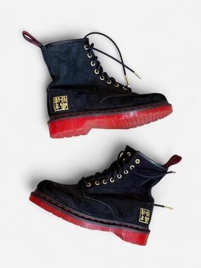 Dr. Martens 1460 “Chinese New Year” Black Suede Boots with Red Sole Size L 7